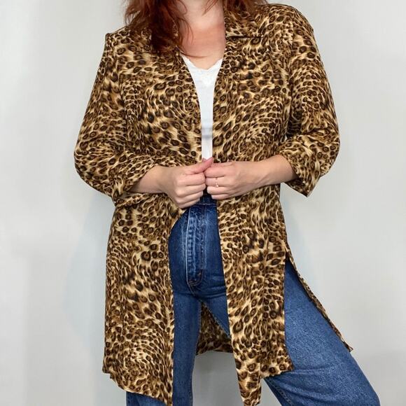 Vintage 90s Studio 1 Plus Size 16 Neutral Leopard Cheetah Print Duster Blouse - Picture 7 of 11